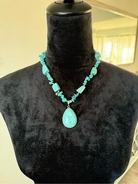 Turquoise Teardrop Beaded Necklace - Women Jewelry